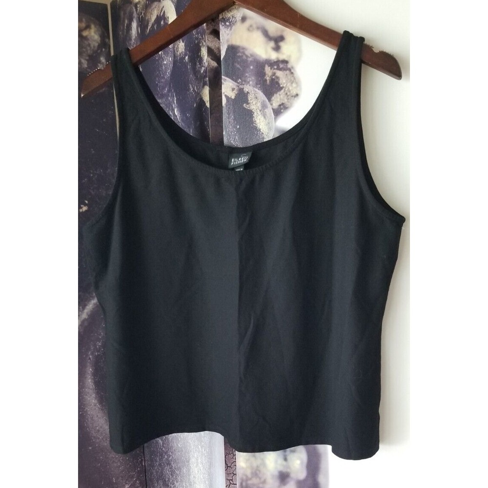 Eileen Fisher Size L Womens Black Sleeveless Rayon Lycra Scoop Neck Tank Top